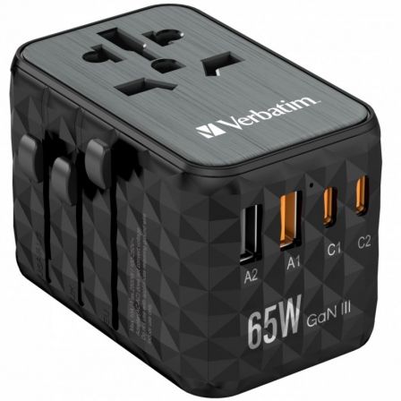 Verbatim UTA-05 Adaptador de Viaje Universal GaN III con 2 USB-C y 2 USB-A 65W Verbatim UTA-05 Adaptador de Viaje Universal GaN III con 2 USB-C y 2 USB-A 65W